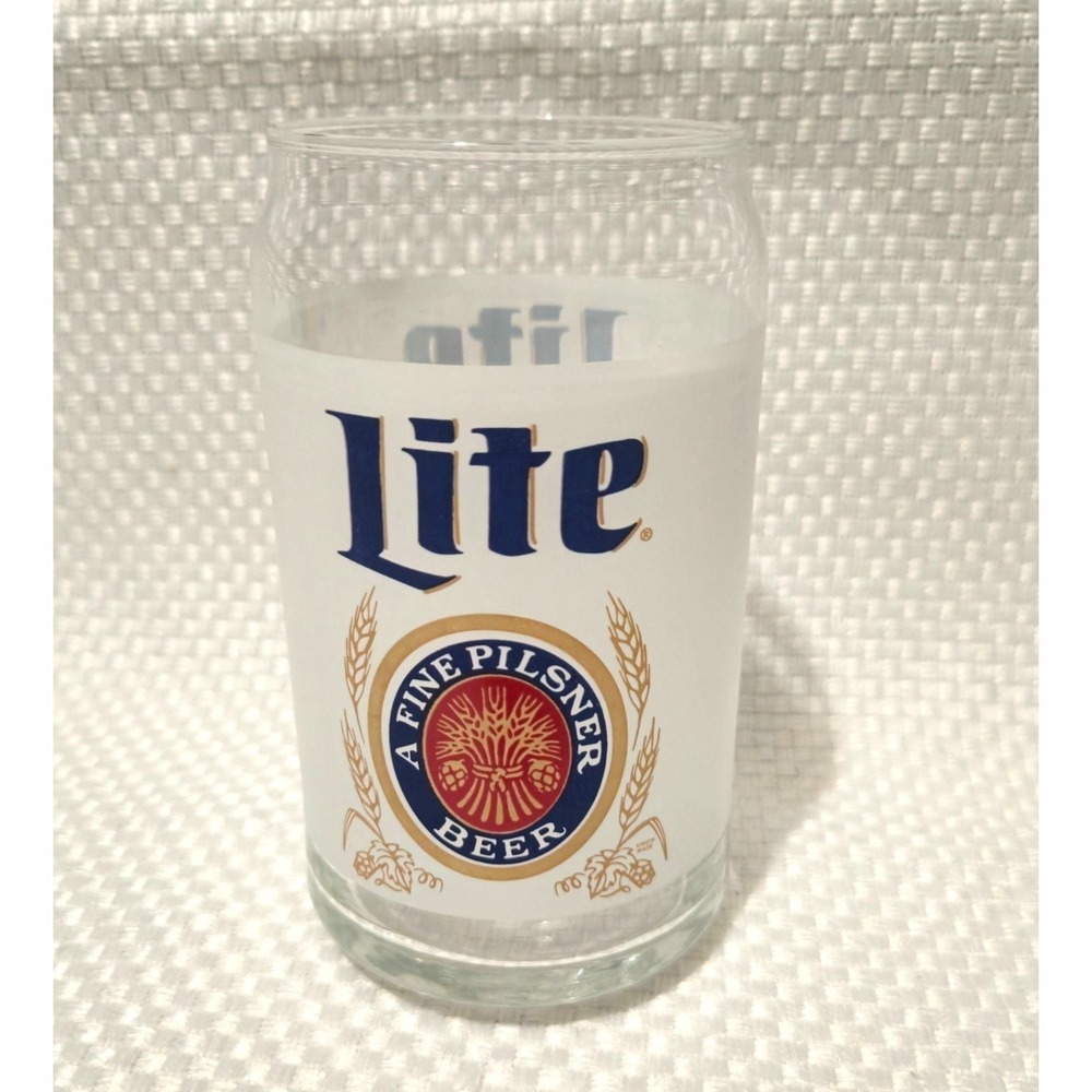 Miller Lite Pilsner Can Style Frosted Drinking Glass 16oz Breweriana Beer Glass